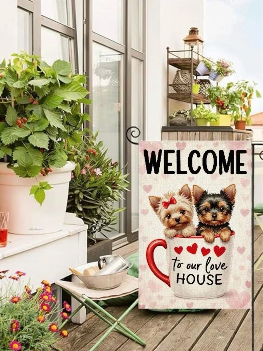 Garden Flag, Double-sided Welcome Yorkie Puppies Burlap approx 12”x18” - Picture 15 of 16